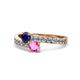 1 - Olena Blue and Pink Sapphire with Side Diamonds Bypass Ring 