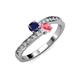 3 - Olena Blue Sapphire and Pink Tourmaline with Side Diamonds Bypass Ring 
