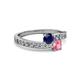 2 - Olena Blue Sapphire and Pink Tourmaline with Side Diamonds Bypass Ring 