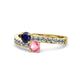1 - Olena Blue Sapphire and Pink Tourmaline with Side Diamonds Bypass Ring 