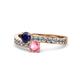 1 - Olena Blue Sapphire and Pink Tourmaline with Side Diamonds Bypass Ring 