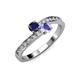 3 - Olena Blue Sapphire and Tanzanite with Side Diamonds Bypass Ring 