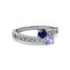 2 - Olena Blue Sapphire and Tanzanite with Side Diamonds Bypass Ring 