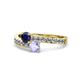 1 - Olena Blue Sapphire and Tanzanite with Side Diamonds Bypass Ring 