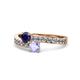 1 - Olena Blue Sapphire and Tanzanite with Side Diamonds Bypass Ring 
