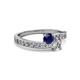 2 - Olena Blue Sapphire and Diamond with Side Diamonds Bypass Ring 