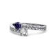 1 - Olena Blue Sapphire and Diamond with Side Diamonds Bypass Ring 