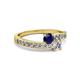 2 - Olena Blue Sapphire and Diamond with Side Diamonds Bypass Ring 
