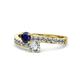 1 - Olena Blue Sapphire and Diamond with Side Diamonds Bypass Ring 