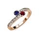 3 - Olena Blue Sapphire and Ruby with Side Diamonds Bypass Ring 