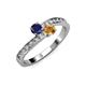 3 - Olena Blue Sapphire and Citrine with Side Diamonds Bypass Ring 
