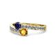 1 - Olena Blue Sapphire and Citrine with Side Diamonds Bypass Ring 