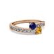 2 - Olena Blue Sapphire and Citrine with Side Diamonds Bypass Ring 