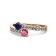 1 - Olena Blue Sapphire and Rhodolite Garnet with Side Diamonds Bypass Ring 