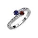 3 - Olena Blue Sapphire and Red Garnet with Side Diamonds Bypass Ring 