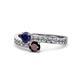 1 - Olena Blue Sapphire and Red Garnet with Side Diamonds Bypass Ring 