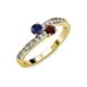 3 - Olena Blue Sapphire and Red Garnet with Side Diamonds Bypass Ring 