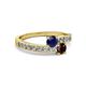 2 - Olena Blue Sapphire and Red Garnet with Side Diamonds Bypass Ring 
