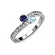 3 - Olena Blue Sapphire and Aquamarine with Side Diamonds Bypass Ring 