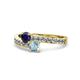 1 - Olena Blue Sapphire and Aquamarine with Side Diamonds Bypass Ring 