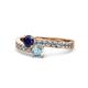 1 - Olena Blue Sapphire and Aquamarine with Side Diamonds Bypass Ring 