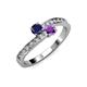 3 - Olena Blue Sapphire and Amethyst with Side Diamonds Bypass Ring 