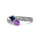1 - Olena Blue Sapphire and Amethyst with Side Diamonds Bypass Ring 
