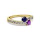 2 - Olena Blue Sapphire and Amethyst with Side Diamonds Bypass Ring 
