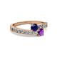 2 - Olena Blue Sapphire and Amethyst with Side Diamonds Bypass Ring 