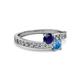 2 - Olena Blue Sapphire and Blue Topaz with Side Diamonds Bypass Ring 