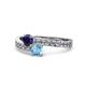 1 - Olena Blue Sapphire and Blue Topaz with Side Diamonds Bypass Ring 