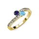 3 - Olena Blue Sapphire and Blue Topaz with Side Diamonds Bypass Ring 