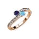 3 - Olena Blue Sapphire and Blue Topaz with Side Diamonds Bypass Ring 