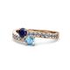 1 - Olena Blue Sapphire and Blue Topaz with Side Diamonds Bypass Ring 