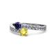 1 - Olena Blue and Yellow Sapphire with Side Diamonds Bypass Ring 