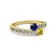 2 - Olena Blue and Yellow Sapphire with Side Diamonds Bypass Ring 
