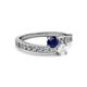 2 - Olena Blue and White Sapphire with Side Diamonds Bypass Ring 