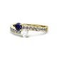 1 - Olena Blue and White Sapphire with Side Diamonds Bypass Ring 