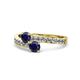 1 - Olena Blue Sapphire with Side Diamonds Bypass Ring 