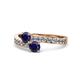 1 - Olena Blue Sapphire with Side Diamonds Bypass Ring 