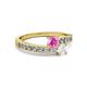 2 - Olena Pink and White Sapphire with Side Diamonds Bypass Ring 