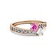 2 - Olena Pink and White Sapphire with Side Diamonds Bypass Ring 