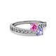 2 - Olena Pink Sapphire and Tanzanite with Side Diamonds Bypass Ring 