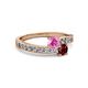 2 - Olena Pink Sapphire and Ruby with Side Diamonds Bypass Ring 