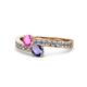 1 - Olena Pink Sapphire and Iolite with Side Diamonds Bypass Ring 