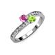 3 - Olena Pink Sapphire and Peridot with Side Diamonds Bypass Ring 