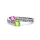 1 - Olena Pink Sapphire and Peridot with Side Diamonds Bypass Ring 