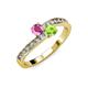 3 - Olena Pink Sapphire and Peridot with Side Diamonds Bypass Ring 