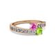2 - Olena Pink Sapphire and Peridot with Side Diamonds Bypass Ring 