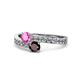 1 - Olena Pink Sapphire and Red Garnet with Side Diamonds Bypass Ring 